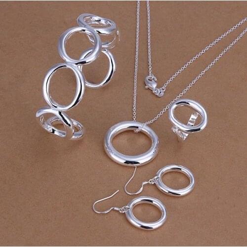 Factory price top quality 925 sterling silver jewelry sets necklace bracelet bangle earring ring SMTS293