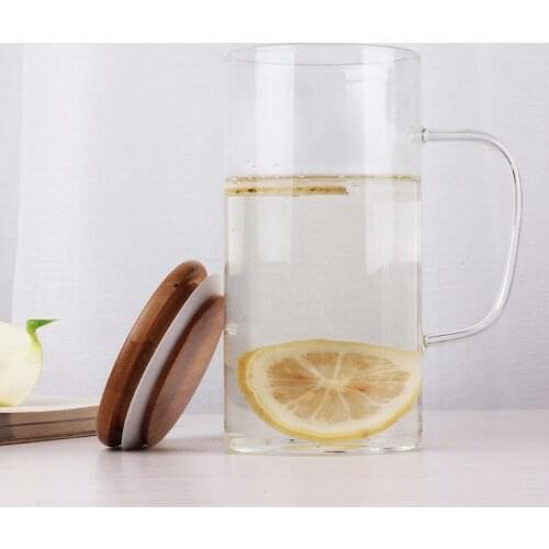 650ml bamboo cover office cup Borosilicate Heat-resistant High temperature lead-free glass cup handmade flower cup with handle