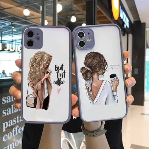 Princess Female boss coffee Protection Bumper Phone Case For iPhone 12 11 Pro XS Max XR X 8 7 Plus Matte Shockproof Cover