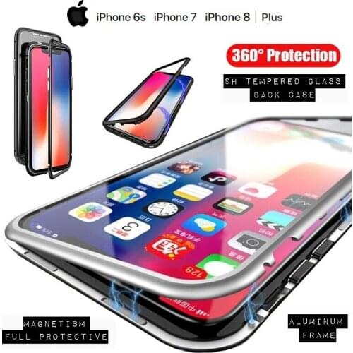 COVER for Iphone 6 7 8 /Plus aluminum Glass magnetic with back tempered Glass