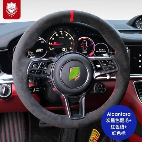 Real Alcantara Porsche Red Steering Wheel Cover for Cayenne 9YA 971 911 Panamera Boxster Grip Cover Car goods car accessories