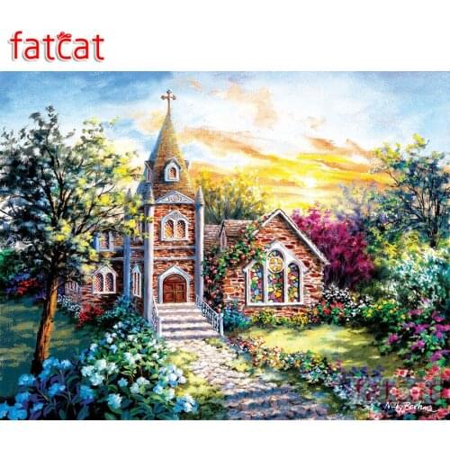 FATCAT 5d diy diamond painting Garden church scenery full square round drill diamond embroidery sale home decoration AE2188
