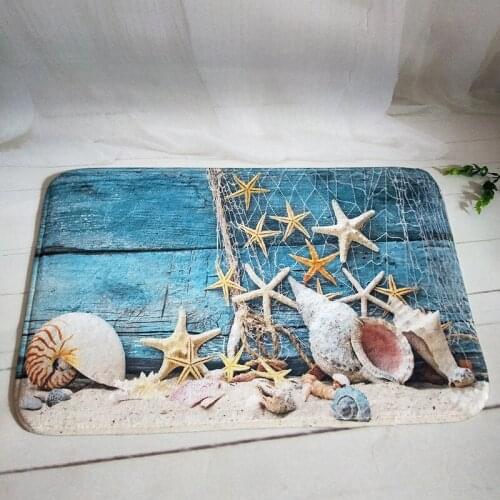 Flannel sea starfish printed carpet bathroom anti-slip mat living room bedroom kitchen water absorption floor mat