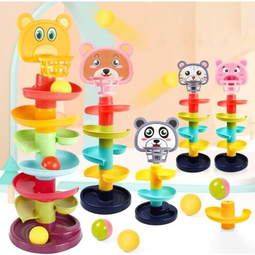 Rolling Ball Pile Tower Puzzle Babys Montessori Toy Rattles Spin Track Educational Newborn Infant Toys For Children Gifts