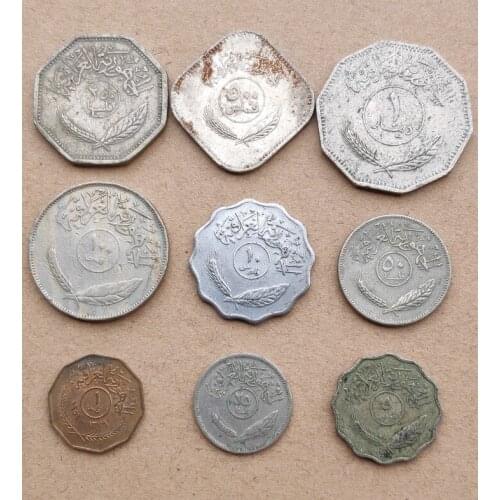 Iraq 1 Fils-1dinar Set 9 Pieces Coins Old Original Coin Collectible Edition Real Rare Commemorative Random Year