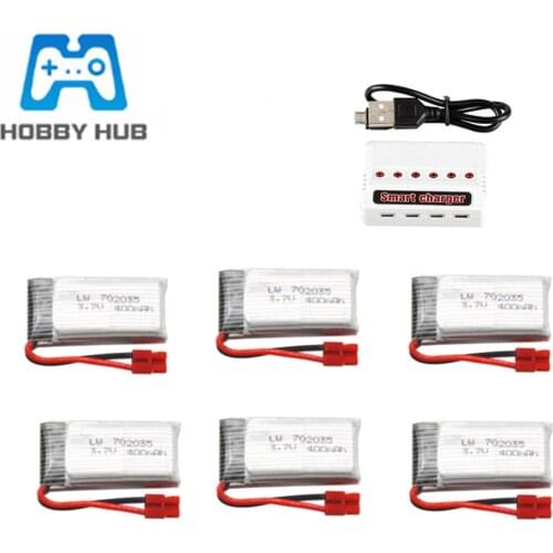 3.7V 400mAh Lipo Battery+ 6 in 1 Charger Set For SYMA X15 X5A-1 X15C X15W RC Helicopter Parts 3.7v Rechargeable Battery 702035