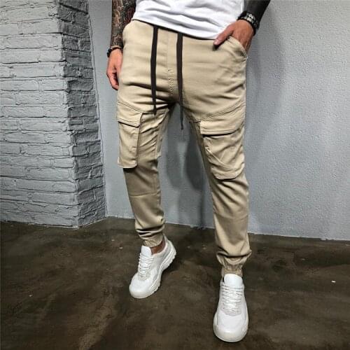 Men Sports Cargo Pants Casual trousers Men Slim Tracksuits Spring Autumn Long Pants Pocket Drawstring overalls