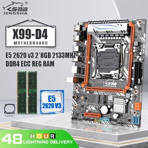 JINGSHA X99 D4 Motherboard Set with E5 2620 V3 and 2*8GB =16GB DDR4 ECC REG LGA 2011-3 E5 V3 CPU 2*DDR4 DIMM 4*SATA 3 PCI-EX16