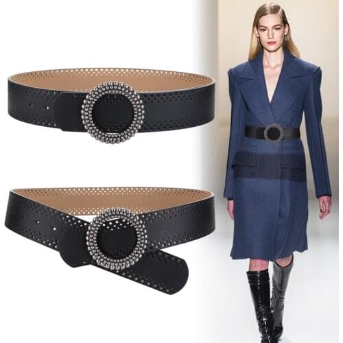 Cowskin Waist Seal For Women Vintage Circle Buckle Belt Coat Luxury Wide Genuine Leather Waistbands Black Dress Red Cummerbunds