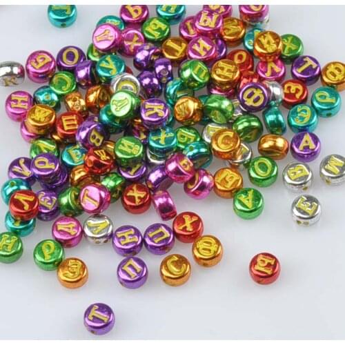 2017 New Mixed Plating Acrylic Russian Alphabet Letter Flat Round Beads For Jewelry Making 7x4mm 400pcs YKL0533