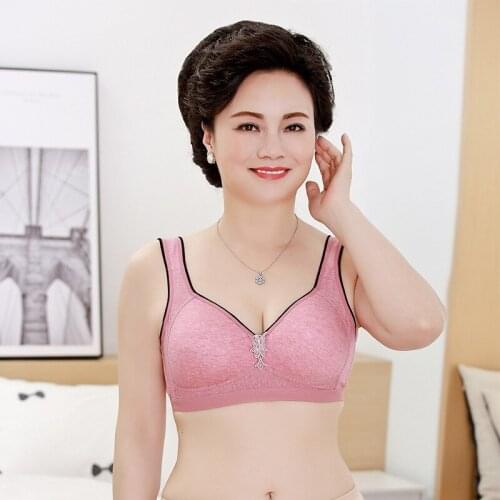 New colored cotton thin middle-aged and elderly adjustable large size Vest Large Cup underwear bra without steel ring