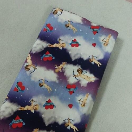 Adorable Angel Baby In Cloud Sky Printed Cotton Fabric 50x105cm Love Heart Arrow Fabric Patchwork Cloth Bag Party Home Decoratio