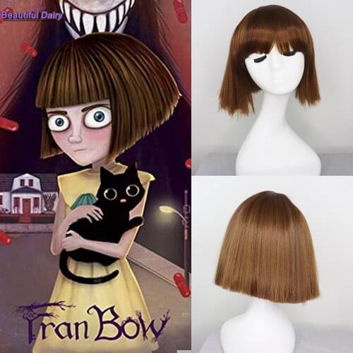 Beautiful DiaryCosplay Wigs Girl Synthetic Lace Wigs Tilted Short Kinky Straight Hair Brown Color Cosplay Halloween Wigs