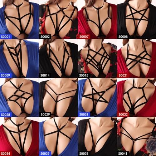 Pentagram Body Harness Lingerie Belt Crop Tops Cage Harness Bra Black Sexy Elastic Adjust Strappy Bra Dance Rave Wear for Women