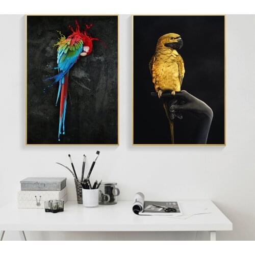 Hummingbird Parrot Posters Blue Gold Animal Canvas Art Abstract Decorative Paintings Nordic Pop Baby Room Home Decor HD Pictures