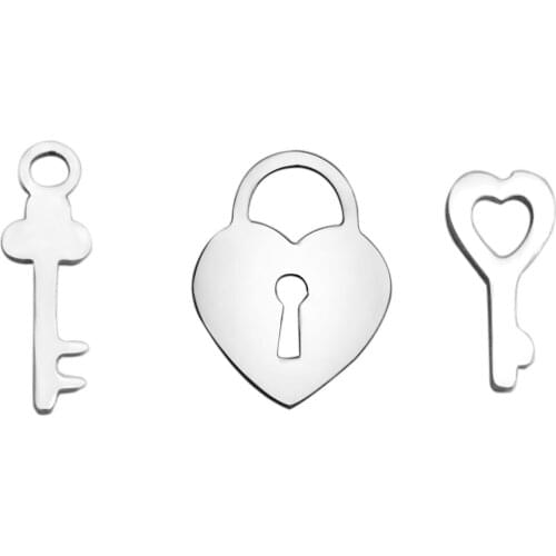 Full Polished Floating Stainless Steel Laser Incision Key Lock Charm Pendants for Bracelet Necklace DIY Jewelry Making