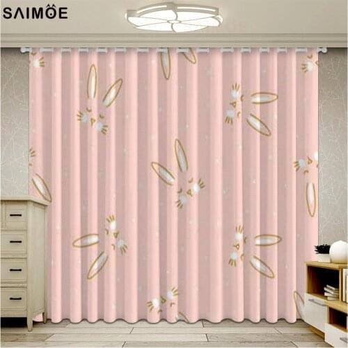 Lovely Cartoon Blackout Curtains for Children Living Room Girl Bedroom Pink Rabbit Window Drapes Kids Cortinas