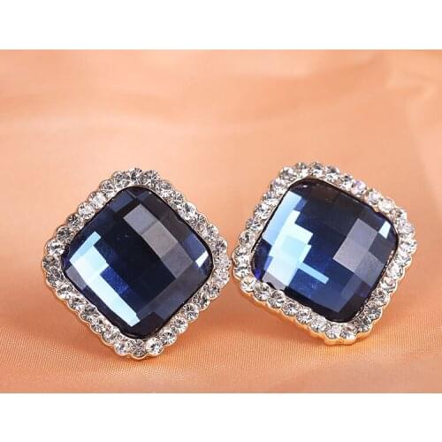 Statement Big Square Earrings Austrian Crystal Ear Clips Without Piercing Earrings for Women Wedding Party Jewelry No Ear Hole