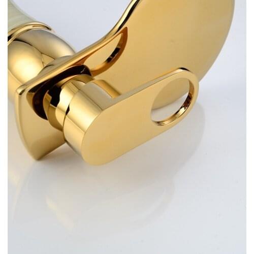 Vidric Waterfall Bathroom Faucets Gold Jade Body Bath Sink Water Mixer Golden Jade Basin Faucet Hot and Cold Deck Mounted ELS150