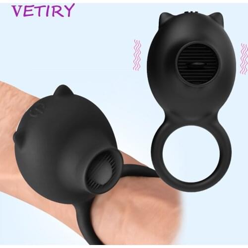 VETIRY Penis Ring Vibrator for Men 3 Speed Clit Tongue Licking for Women Vibrating Cock Ring Sex Toys for Couple Delay Ring