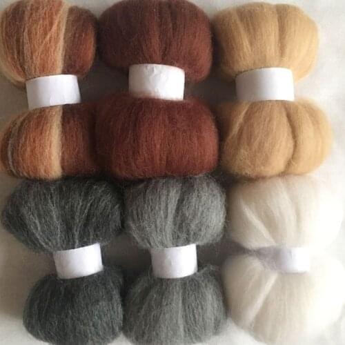 WFPFBEC diy 70S HOME HAND wool for needle felting doll eyes nose mat handle set mix merino wool roving fiber 10g/bag 6colors