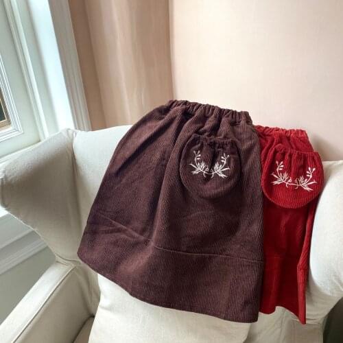Baby Girls Skirts Embroidery Flower Skirt for Girls 2021 Autumn Corduroy Long Skirt Princess Skirt Elastic Waist Child Clothes