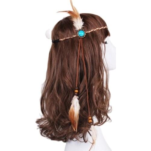 Bohemian style Indian Feather Headband Headdress Hair Rope Headwear Tribal Hippie Handmade Hair Accessories for Women 21