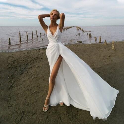 Long Sleeve A Line Wedding Dresses Tulle O Neck Bridal Gown Wedding Gowns Chiffon Backless Vestido de Noiva 2021 Floor Length