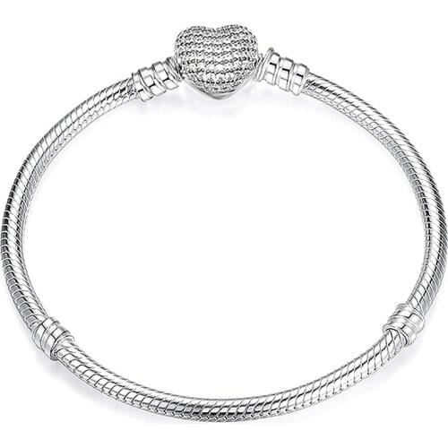 1@# High Quality Authentic Silver Color Snake Chain Fine Bracelet Fit European Charm Bracelet for Women DIY Jewelry Making