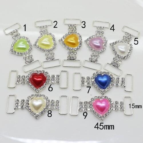 10pcs 45MM Crystal Rhinestone Bikini Connectors/ buckle Heart pearl beachwear commector buckle Wedding decoration crafts