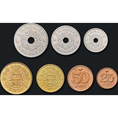 100% Real Original Coin Uncirculated Denmark Coins Full Set 7 Unc