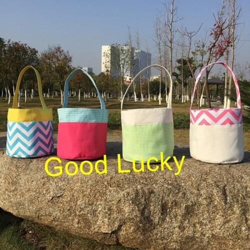 100pcs/lot 2019 New factory wholesale Easter bucket canvas chevron easter basket