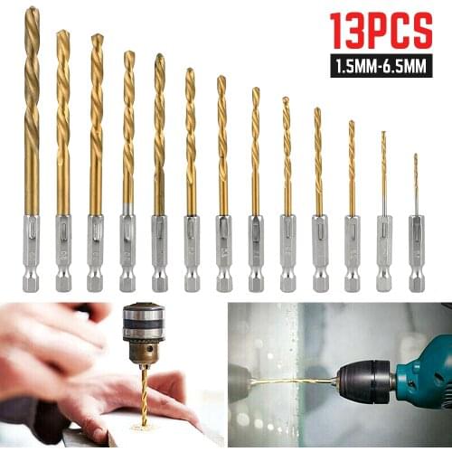 13Pcs/set Titanium Coated HSS Drill Bit Set for Metal Power Tools Drill Accessories 1/4" Hex Shank Twist Drill Bit