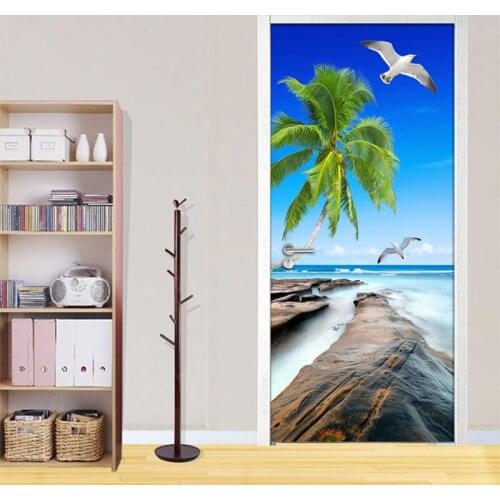 3D Door Sticker Sea Island Nature Landscape Photo Wallpaper Murals Pvc Self-Adhesive Waterproof Living Room Bedroom Decoration