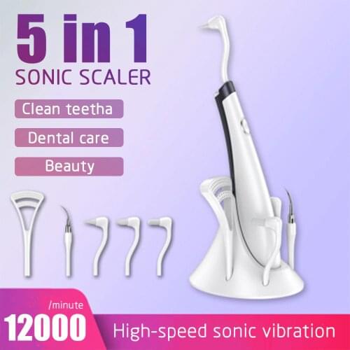 5 In 1 Portable Electric Ultrasonic Sonic Dental Scaler Tooth Whitener Stain Calculus Tartar Cleaning Stain Plaque Remover Tools