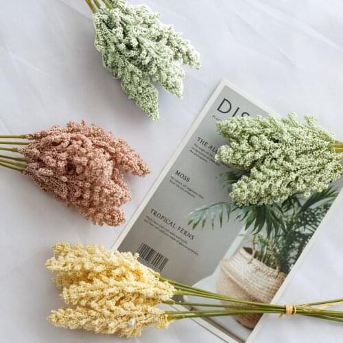 6pcs Romantic Artificial Grain Dried Flower Bouquet Home Party Wedding Table Decor Fake Flower Decorations Accessories