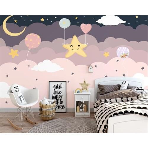 Beibehang Customized size wallpaper Nordic cartoon clouds starry sky childrens room decoration Papel de Pared 3D wallpaper