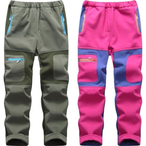 Childrens Fleece Soft Shell Pants Boys Girls Breathable Windproof Waterproof Soft Shell Pants Boys Girls Ski Skating Trousers