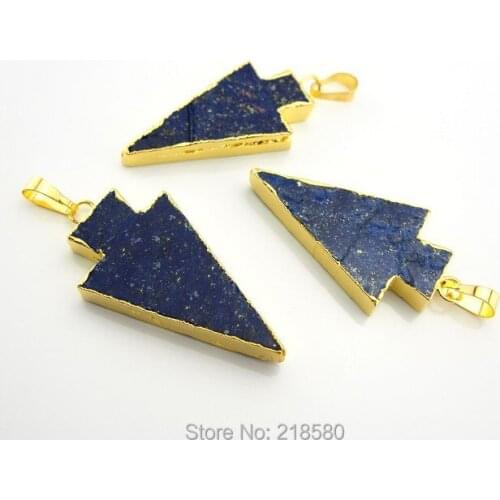C150120001 Electroplated Gold Edged lapis lazuli Stone Arrowhead Pendant Charms