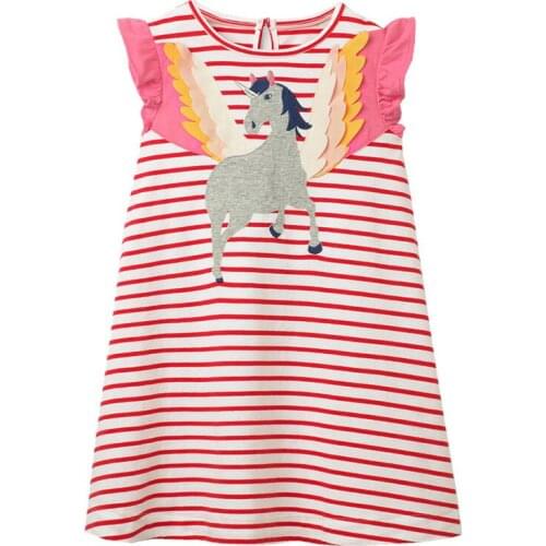 2021 Summer Girls Dress Costume For Children Baby Striped Dresses Kids Clothes Unicorn Wear 2/3/4/5/6/7/8 Yrs Clothing