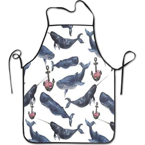 Kitchen Baking Personality Apron Restaurant Chef Garden Handmade Apron Whale Anchor Peony Flower Cachalot Narwhal