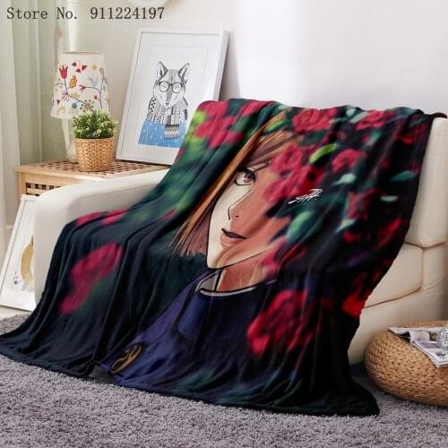 3D Printed Flannel Blanket Japanese Anime Manga Throw Blanket Bed Soft Cartoon Printed Jujutsu Kaisen Bedspread Child Teens