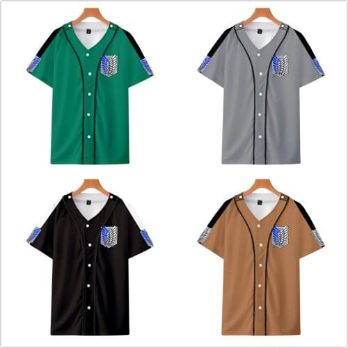 Attack on Titan Eren Jaeger baseball T-shirt Cosplay Costume Shingeki no Kyojin Short Sleeve Survey Corps T Shirt Casual Tshirt