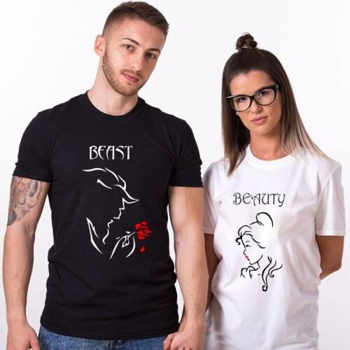 Lover T-shirts Couple Matching Tshirt Beast Men Rose Beauty Women Lovers T-shirt Unisex Top Tee Soft graphic t shirts