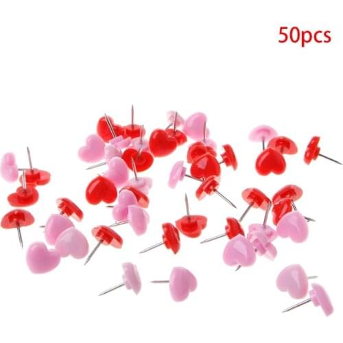 50 Pcs Heart Shape Plastic Quality Colored Push Pins Thumbtacks Office School Dropship