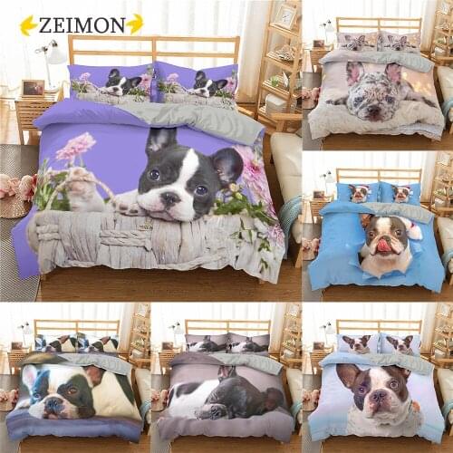 ZEIMON Bulldog Bedding Set Pet Puppy Dog Comforter/Duvet Cover Cartoon Bedclothes Animal Printed Home Textiles for Girls Cute