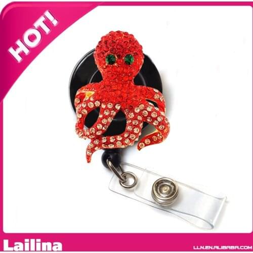 Red Rhinestone octopus Retractable ID Badge Reel ID Holder/ID Badge Reel