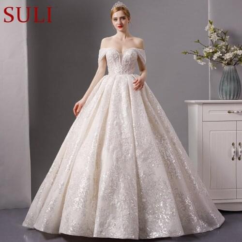 SL-7016 Full beads sequined Lace luxury sweetheart long sleeves ball gown wedding dress 2019 bridal dress wedding gown
