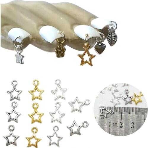 Metal 3D Nail Piercing Star Shape Charms 100Pcs Gold/Silver For UV Gel Nails Art Studs Decorations Alloy Dangle Accessories G10