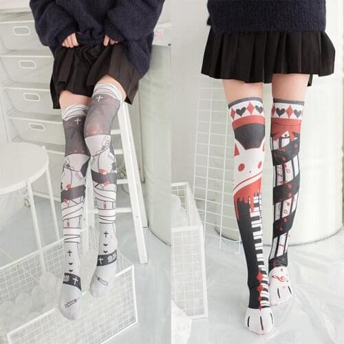 New Women Sexy Thin Stockings Japanese Quadratic Element Cosplay Girl Cartoon Over Knee Stockings Cute Cat High Long Silk Socks